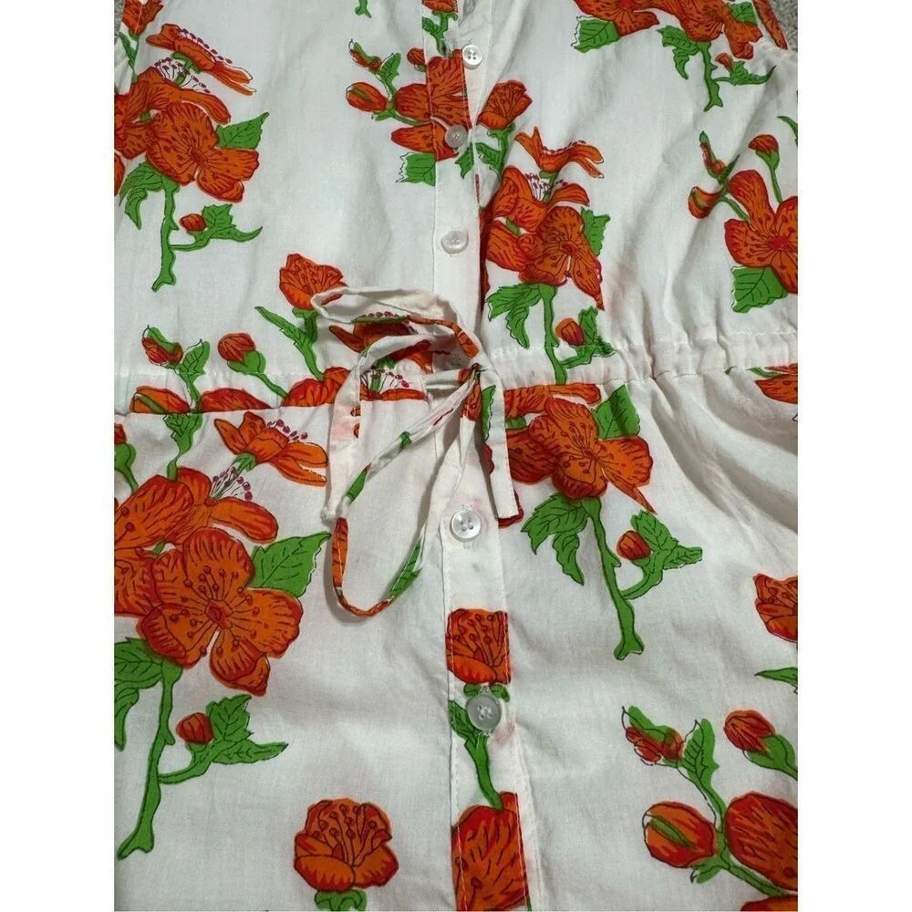 Victoria‎ Dunn White Orange Floral Tiered Maxi Dress Mandarin Collar Medium